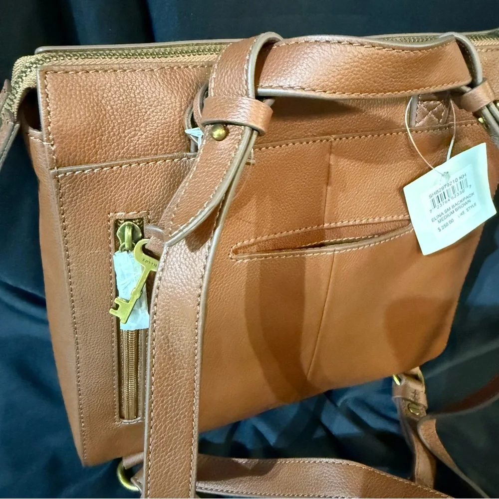 Fossil Leather Convertible Backpack Crossbody - Cognac Brown